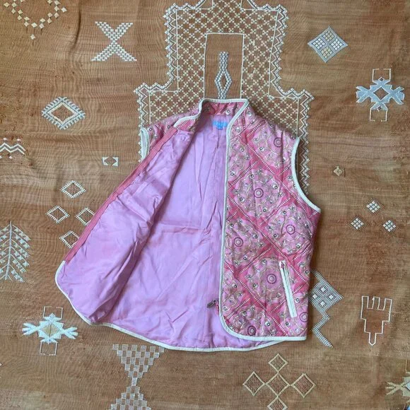 Vintage Mel Aughlin Quilted Pink Paisley Vest – Equestrian Scarf Print, Size L - Picture 4 of 5